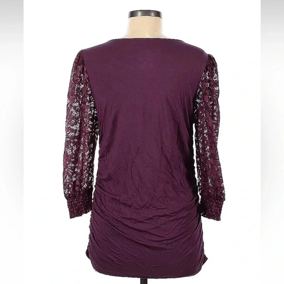 Torrid Plum Lace V-Neck Ruched Front Long Sleeve Top Blouse Size M (00) Medium - Picture 4 of 6